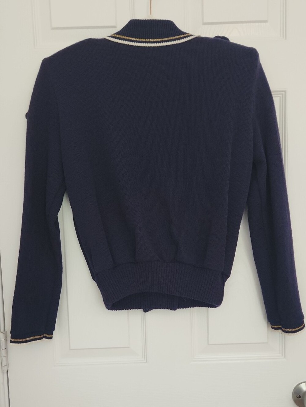 90s Vintage Preppy Nautical Dark Academia Collegiate Navy Embroidered Cardigan - Picture 6 of 7
